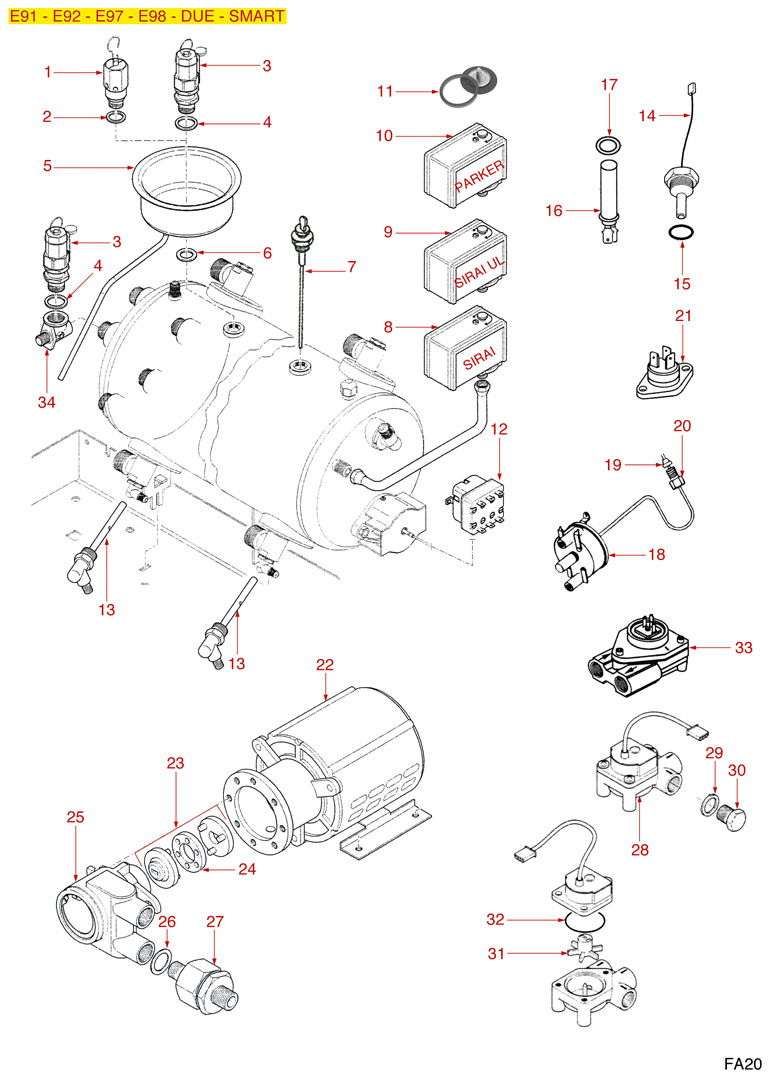 FAEMA KESSEL BOILER E91-E92-E97-E98-DUE-SMART