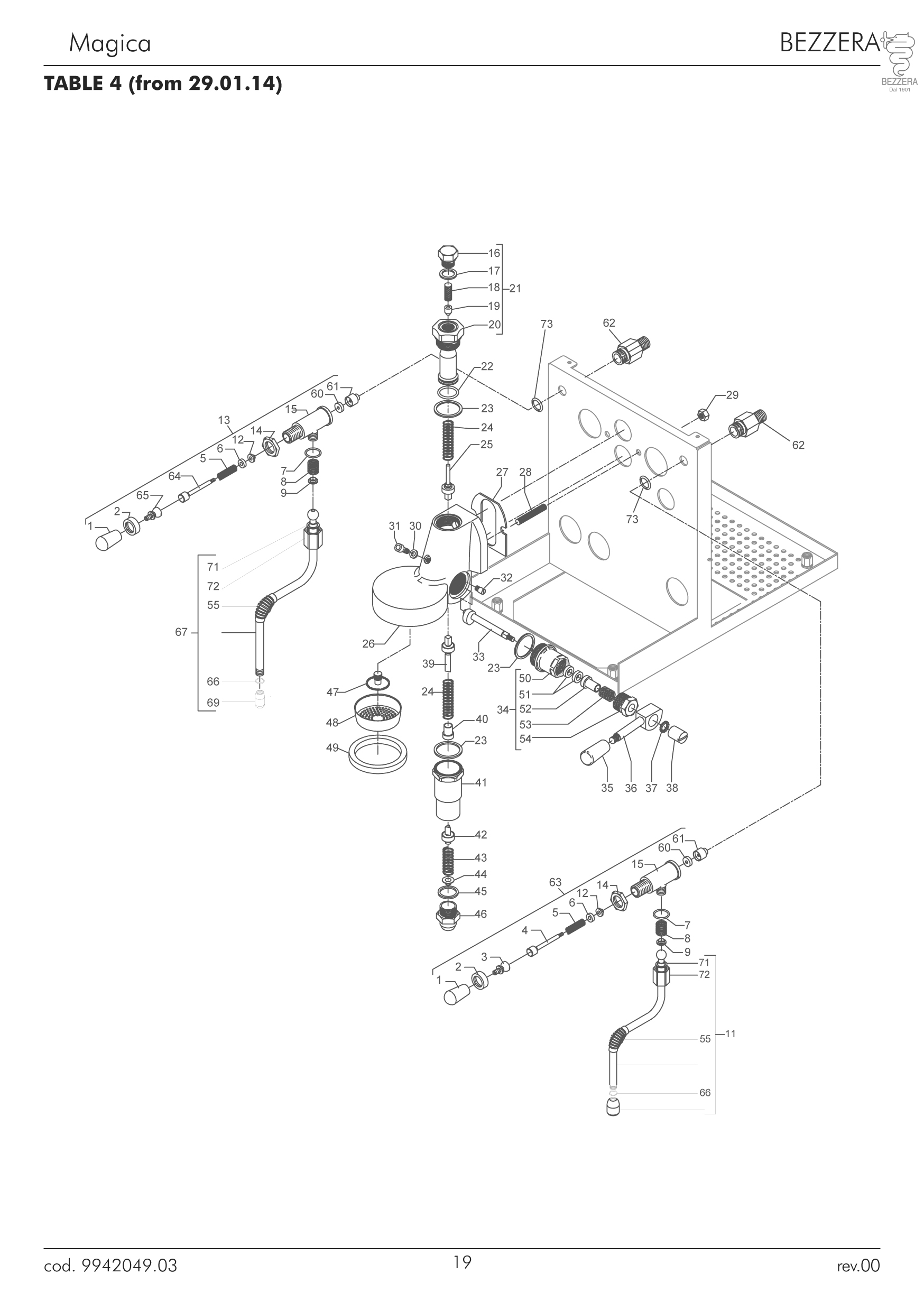BEZZERA MAGICA BR�HGRUPPE WASSER DAMPFHAHN VON 29.01.2014